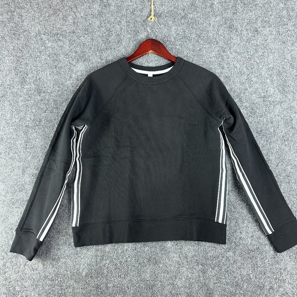 Athleta 24/7 Striped Crew Sweatshirt Womens Small Black White Cotton Pullover